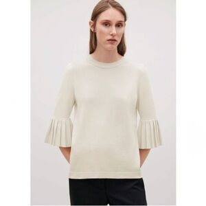 COS Women's Pleated Sleeves Knitted Top - Cream, Small